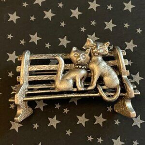 Cat Couple Silver Brooch